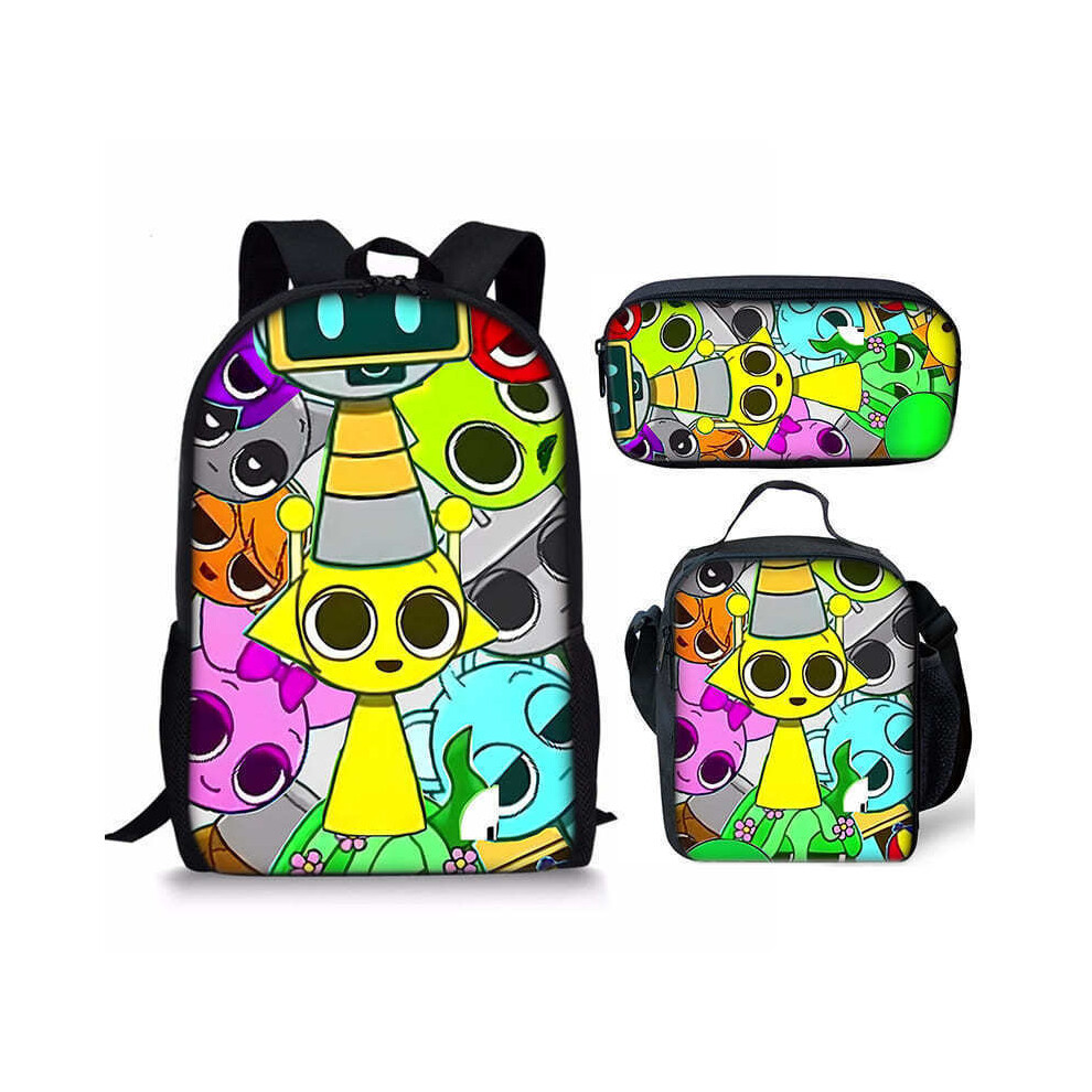 (Style 23, Three-piece Set (17-inch Backpack + Crossbody Bag + Pencil Case)) Sprunki Incredibox Rhythm Box Game Student Polyester Lightweight Cartoon-image-OPC-PK7HJKJ-NEW