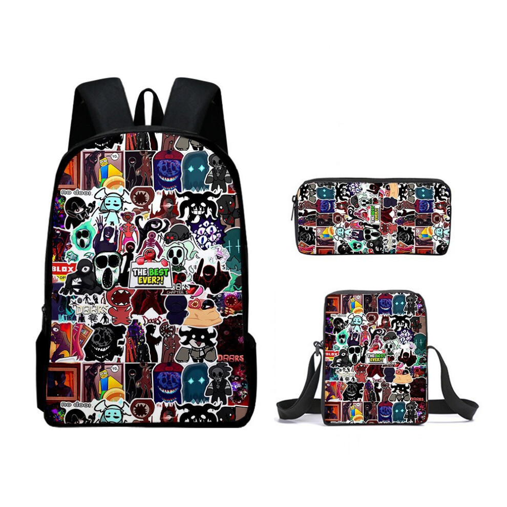 (A, Three-piece Set) Doors Roblox Figure Escape the Mansion Kids Backpack for Primary School Students Cartoon Daypack Crossbody Bag Pencil Case-image-OPC-PK7HKYB-NEW