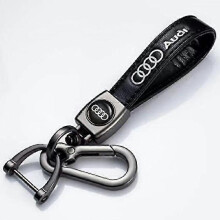 (Audi)Leather Keychain Hook Key Pendant With Car Brand Logo Spring Buckle Ring Compatible