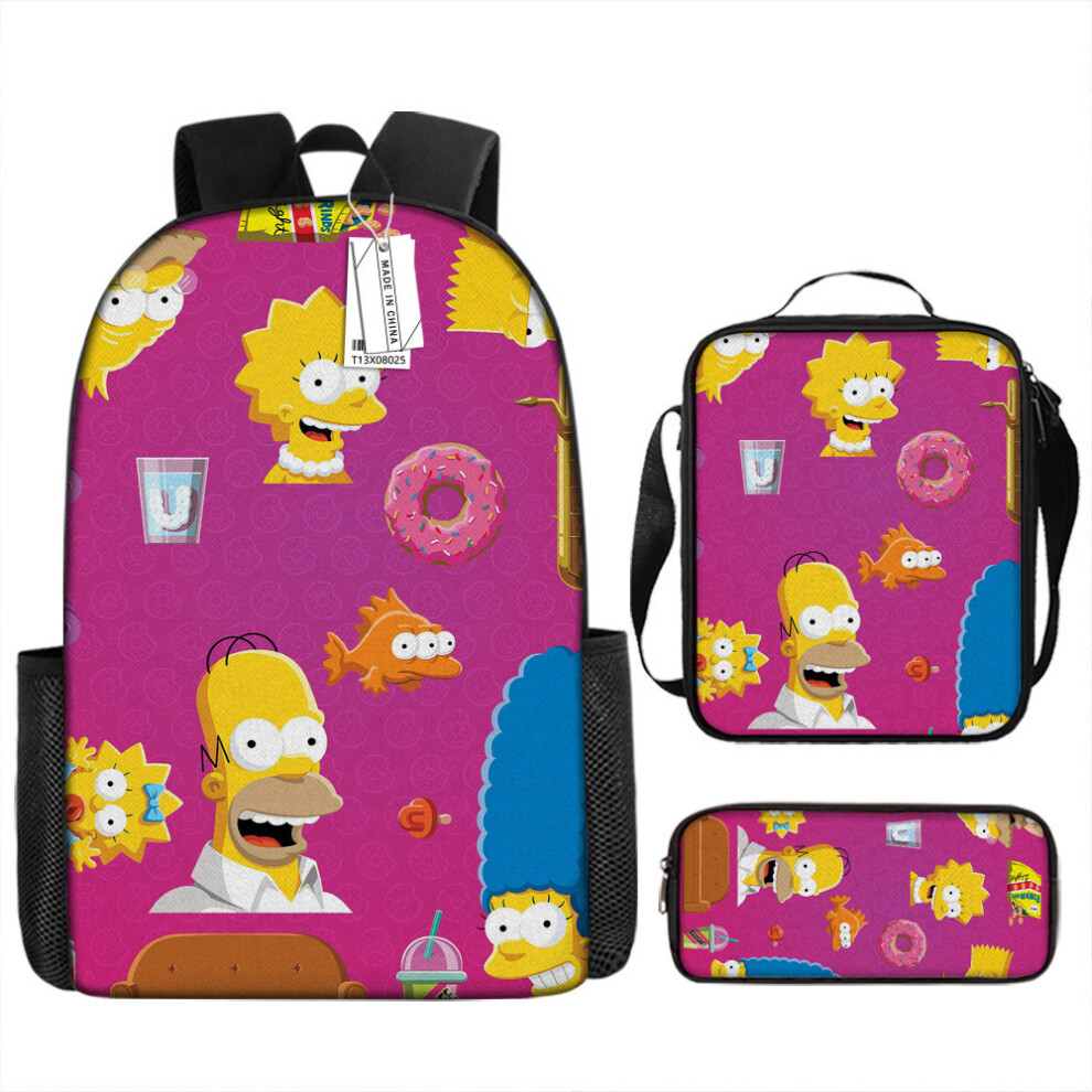 (H, Three-Piece Set (Backpack + Shoulder Bag + Pencil Case)) The Simpsons Fashion Trend Cartoon Kids Cute School Backpack Student Shoulder Bag Station-image-OPC-PK7HP2K-NEW