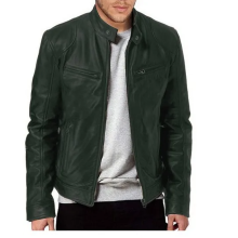 (6XL)Men's Motorcycle Leather Jacket Stand Collar Zipper Multi-Pocket