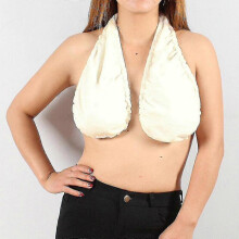 (M, Beige) Womens Tata Towel Bras Crop Neck Wrap Lingerie Solid Velvet Polyester