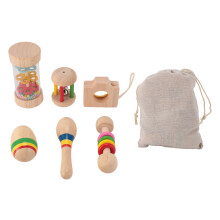6 Pieces Wooden Baby Rattle Set with Handbell