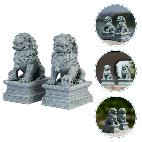 2pcs Lion Tabletop Ornament Grey Stone For Office And Home 1