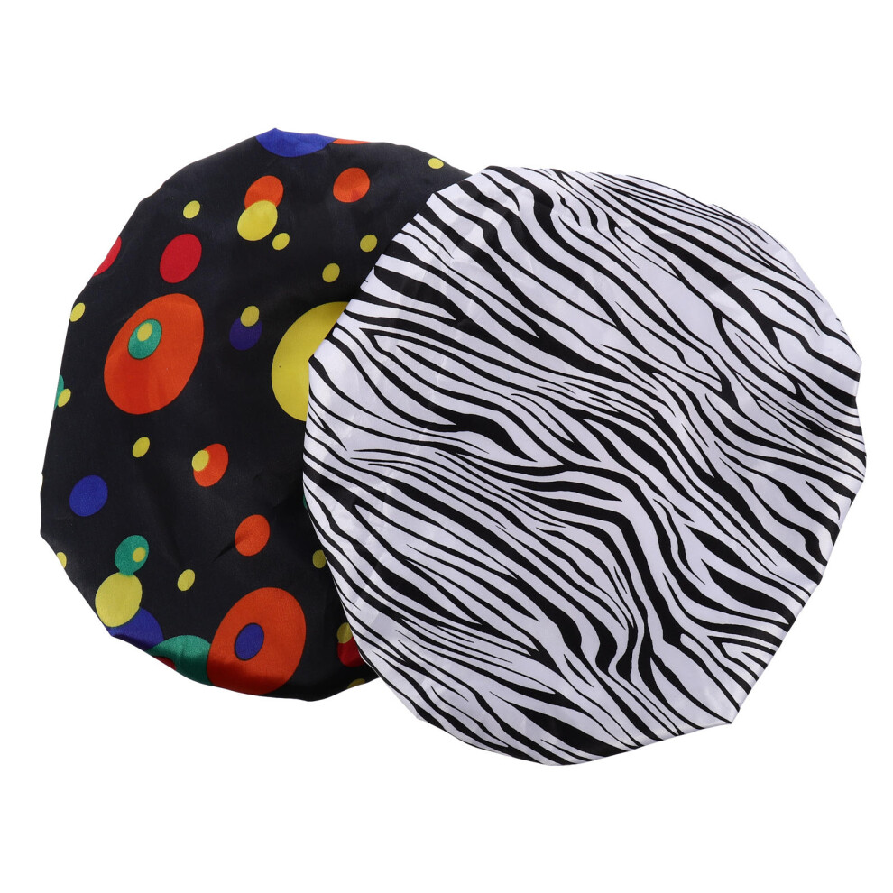Inoomp 2Pcs Women Double Layer Shower Caps Bathing Hats Elastic Hair Caps