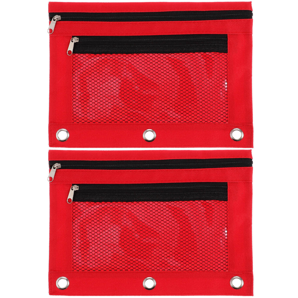 2 Pcs File Bag Pen Zipper Pencil Case Binder Pouch Cases Mesh With-image-OPC-PK7M7HD-NEW