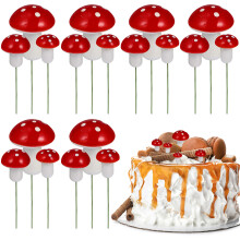 30Pcs Red Foam Mushroom Cake Picks Cupcake Decoration Ornaments