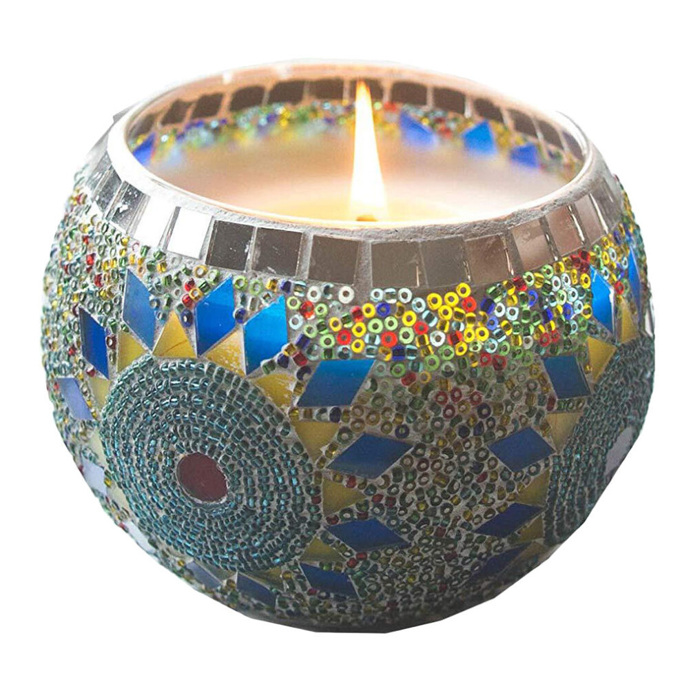 Glass Candle Cup Sunflower Pattern Holding Stand Mosaic Candlestick-image-OPC-PK7MKWZ-NEW