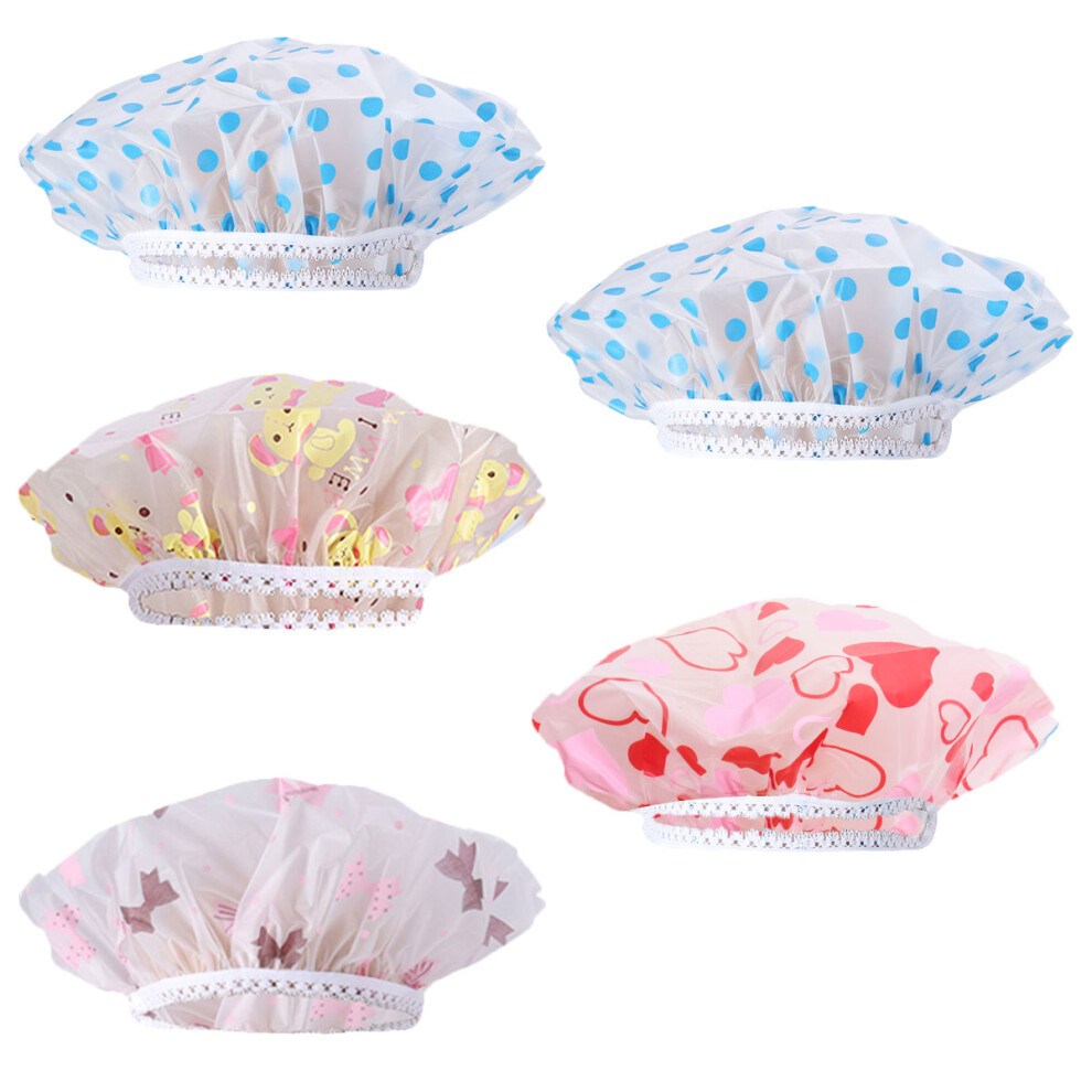 Aboofan 5 Pcs Reusable Shower Cap Waterproof Washable Hair Caps Bathing Hat
