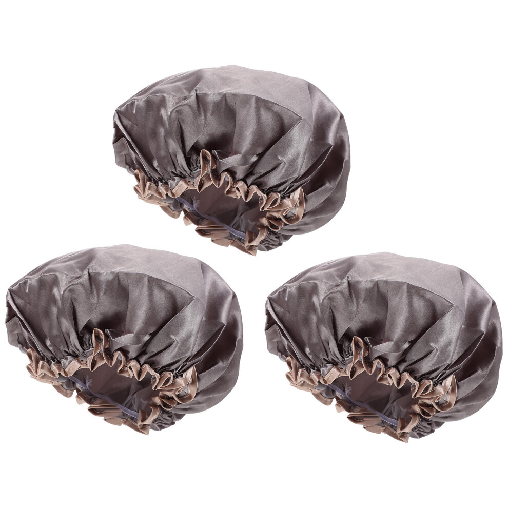 Villcase Grey Durable Bathing Caps Waterproof Polyester Peva Home 3Pcs