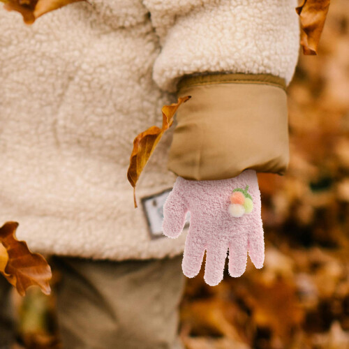 Kid Warm Gloves Full Finger Pink 1 Pair 2