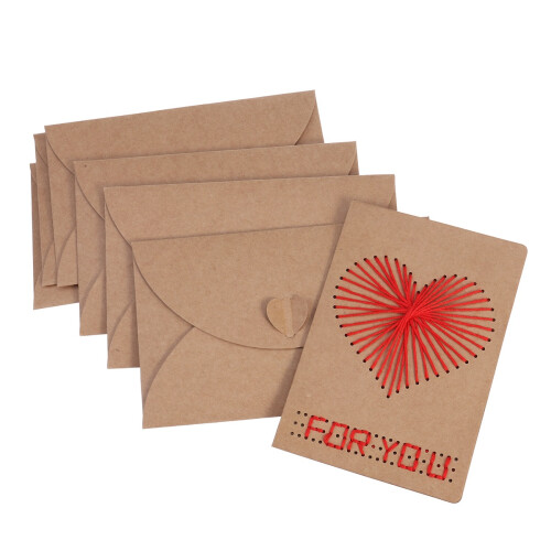 6 Pcs Handmade Vintage Kraft Heart Greeting Stitching 1