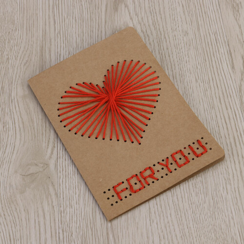 6 Pcs Handmade Vintage Kraft Heart Greeting Stitching