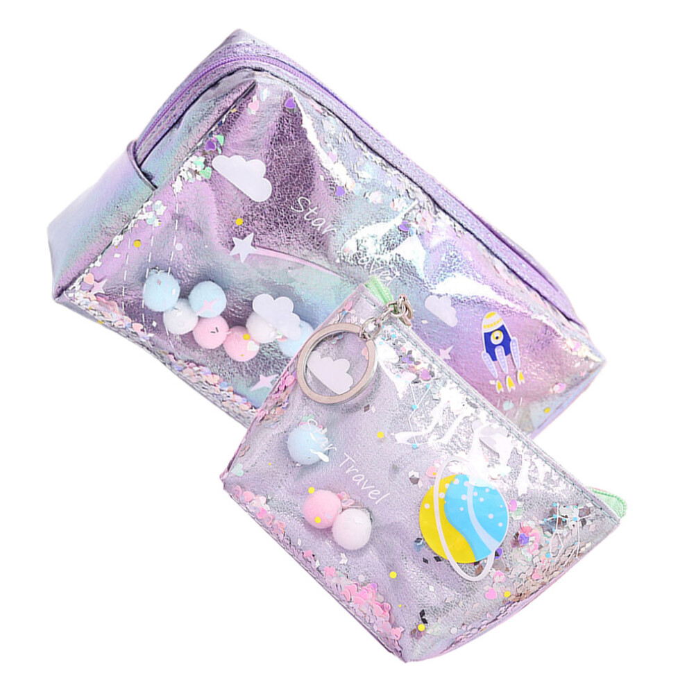 Vaguelly Purple Durable Compact Makeup Pouch For Tools 2Pcs