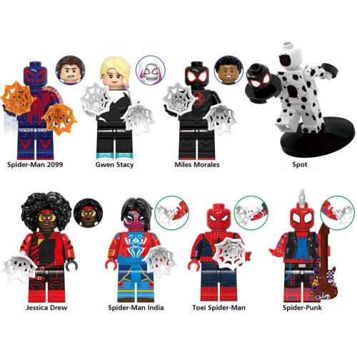 8PCS Minifigure Spider-Verse Blocchi da costruzione in plastica ABS