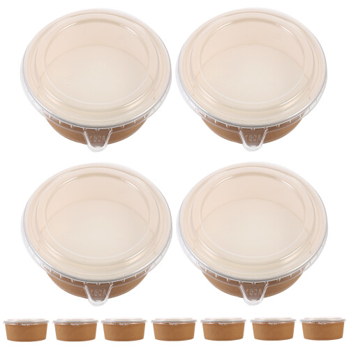 Raindrops 20pcs Kraft Paper Bowls With Lids Round Packaging Containers