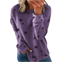 (L, 001* Purple) Sweatshirts for Women UK Clearance Womens Tops Casual Star Print Long Sleeve Henley Shirts Ladies Jumpers Loose Comfy Pullover Blouse Lightweight Swea