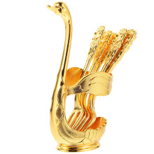 1Set Elegant Metal Dessert Forks with Creative Swan Fork Storage Stand