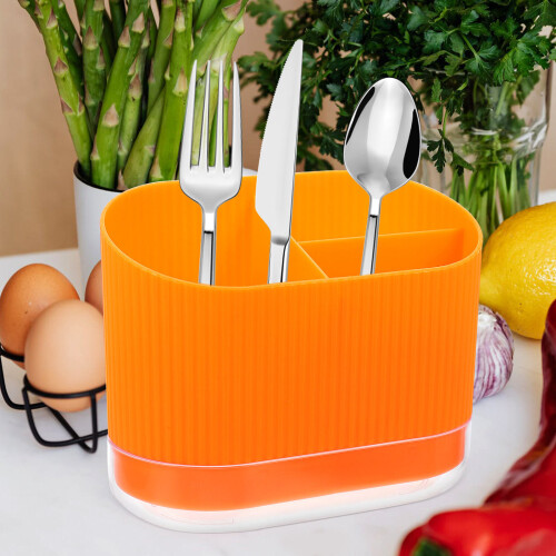 Orange Plastic Cutlery Holder with Drainage for Kitchen Storage 2