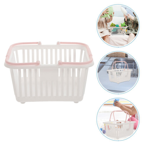 White Small Plastic Basket with Handle Portable Storage Container 2