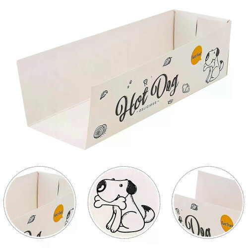 100 unidades de cajas desechables para perritos calientes, envoltorios de papel, bandejas de comida 2