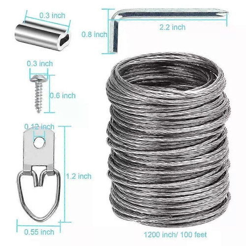 Kit da 100 pezzi di filo per appendere quadri, filo resistente da 100 piedi per appendere quadri con 1
