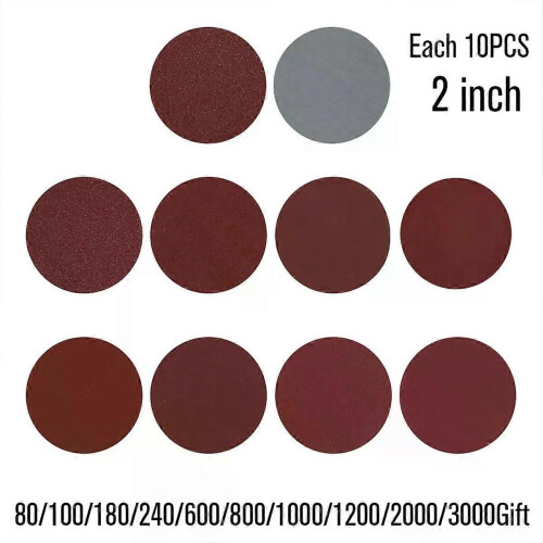 100pcs 2 Inch Sanding Discs Pad 80-3000 Grit Sandpapers with 1/4 Inch Drill Attachment Hook and Loop 1