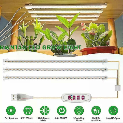 Strisce luminose a LED da 1/2/3/4 per piante da interno, lampada fito a spettro completo USB, timer 2