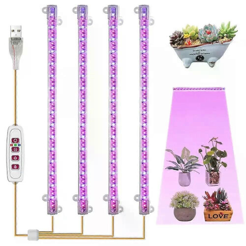 Strisce luminose a LED da 1/2/3/4 per piante da interno, lampada fito a spettro completo USB, timer 1