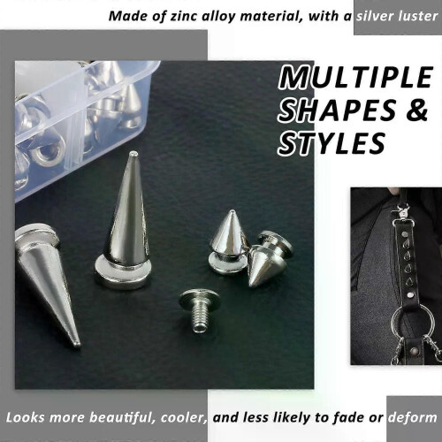 105PCS/Set Punk Spikes and Studs Kit Silver Cone 3 Size Metal Leather Tree Spike Assortment Kit for 2