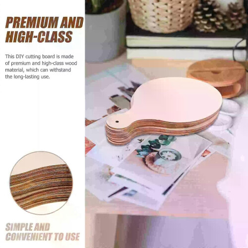 10 tablas de cortar redondas de madera con mango, sin terminar, para bricolaje, mini bandejas de madera 1