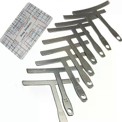 10-delat set gitarrmätverktyg Inkluderar 9 T-formad båglinjal 1 gitarrsträngshöjdlinjal för gitarr 1
