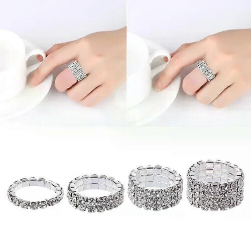 1-4 rader silverfärgade ringar Brudbröllopsringar Crystal strass Stretch fingerringar för kvinnor 1