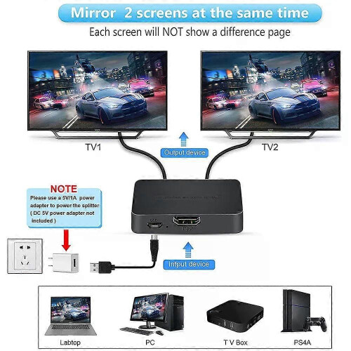 1x2 4K HDMI-compatible Splitter Switch 1 in 2 Out Video Distributor Amplifier Dual Display for Box PC 2
