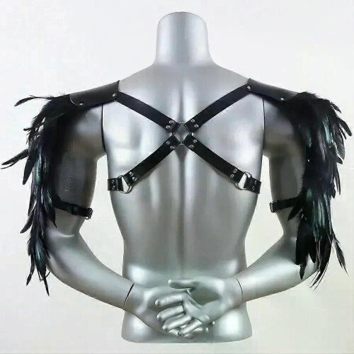 1PCS Gothic Style Feather Cape For Men Shoulder Armor-Shaped Party Performance Accessories 2
