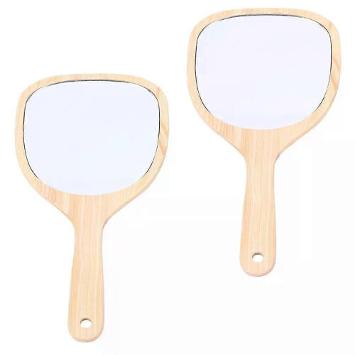 2 Pcs Wooden Handle Mirror Makeup Handheld Vanity Table Travel Dressing Tool 2