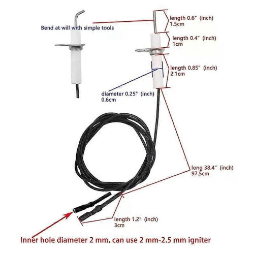2 Piece Ignitor Wire & Ceramic Electrode Assembly Ignition Electrode Can DIY Bending Ignitor Wire For 2