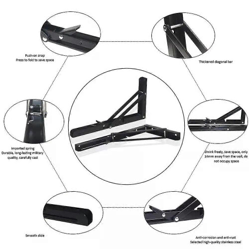 Lot de 2 supports d'angle pliables et réglables pour table, banc, étagère, meuble, fixation murale, 1