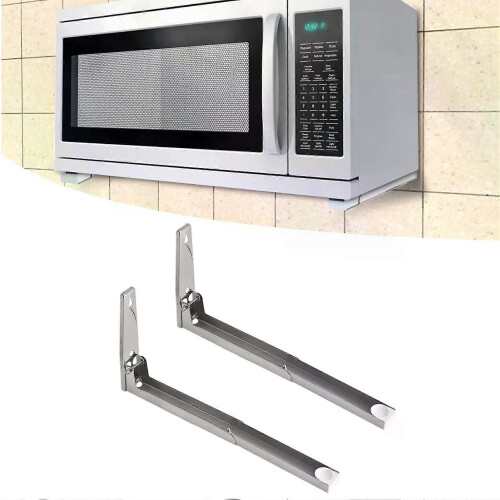 2Pcs Foldable Microwave Oven Shelf Rack Stainless Steel Support Frame Stretch Adjustable Wall Mount 1