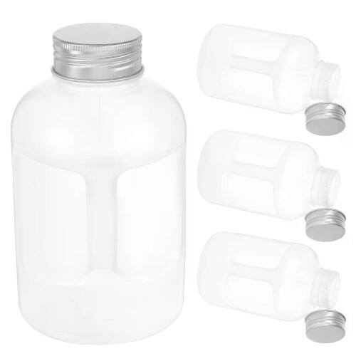 4 Stück eimerförmige Saftflasche, flache Flaschen, Getränkebehälter für Kühlschrank, durchsichtiger 2