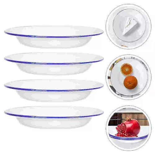 4 Pcs Enamel Plate Multi-function Dish Multifunction Sashimi Food Steamed Plates Kitchen Dishes Flat 2