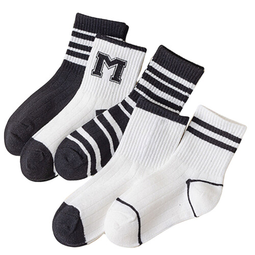 5 Pairs Kids Socks Soft Combed Cotton Black White