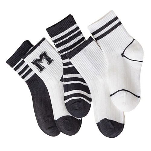 5 Pairs Kids Socks Soft Combed Cotton Black White 2