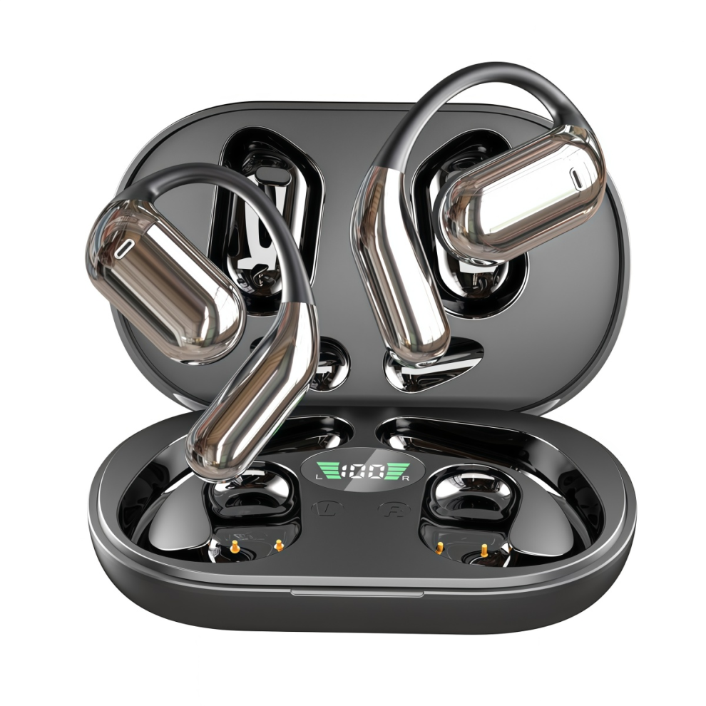 Friday Deal: Open-Ear Bluetooth Earbuds - Noise Cancelling, Wireless & Extended Battery For Sports Black 9022594919385
