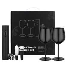Premium 6-Pc Wine Set with Electric Opener & Steel Glasses | Portable Luxury Gift Box for Home & Travel