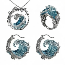Skulpturales Ozeanwellen-Schmuckset – Elegante Halskette, Ring und Ohrringe, die perfekte Weihnachtsgeschenkidee