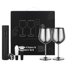Premium 6-Pc Wine Set with Electric Opener & Steel Glasses. The Portable Luxury Gift for Wine Lovers at Christmas