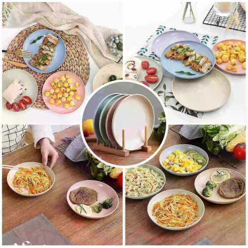 5 Pcs Natural Plates Unbreakable Dinner Plates Eco Friendly Tableware Set Dish Plates For Camping Travel 1