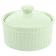 Green Ceramic Baking Bowl with Lid for Soup Pudding Baking