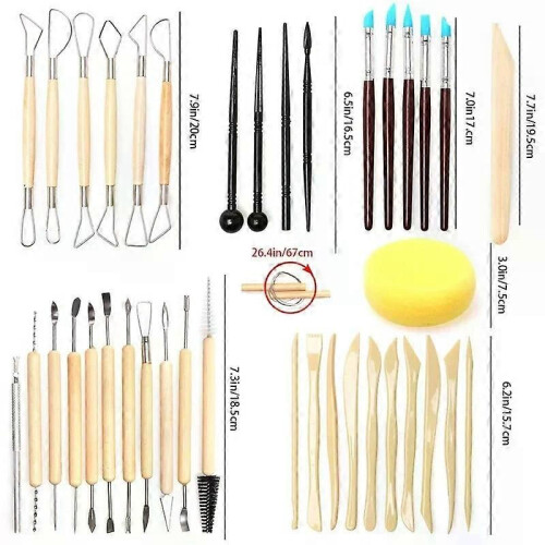 61PCS Ceramic Clay Tools Set Polymer Clay Tools Pottery Tools Set Wooden Pottery Sculpting Clay Cleaning 1
